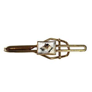 VTG Reverse Painting Essex Glass Tie Clip Intaglio Airedale Terrier‎ 1930s